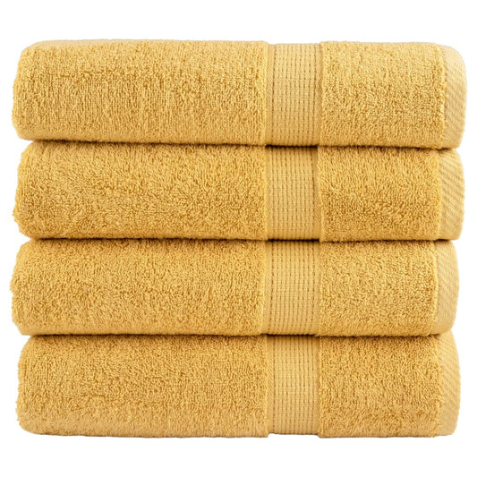 vidaXL Premium Bath Towels "SOLUND" 4 pcs Gold 600 gsm, a stack of four folded towels