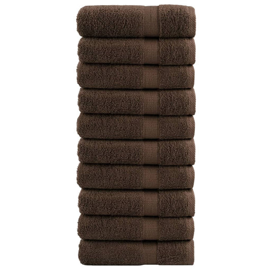 vidaXL Premium Hand Towels SOLUND 10 pcs Brown 600 gsm stacked neatly in a vertical column