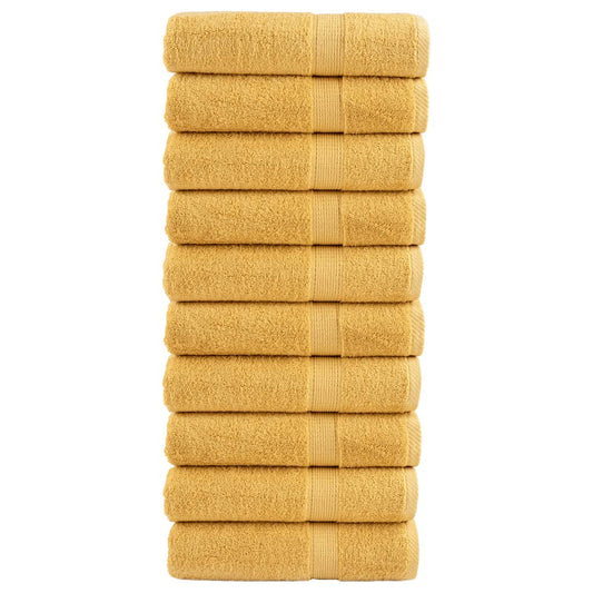 vidaXL Premium Hand Towels "SOLUND" 10 pcs Gold 600 gsm stacked neatly