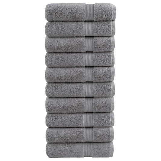 vidaXL Premium Hand Towels SOLUND 10 pcs Grey 600 gsm stacked in a neat vertical pile