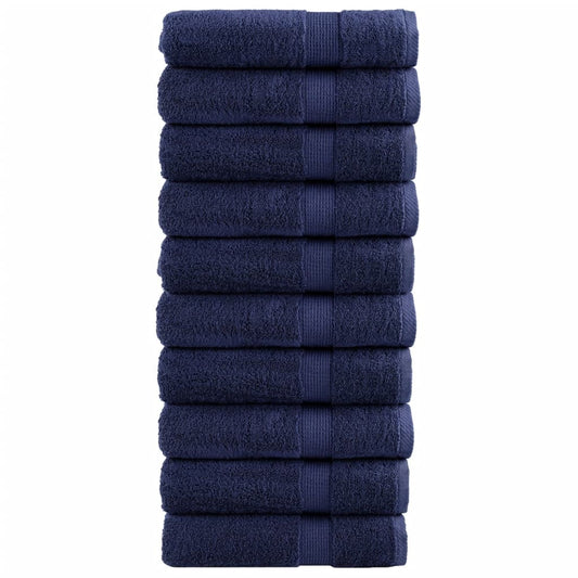 vidaXL Premium Hand Towels SOLUND 10 pcs Navy Blue 600 gsm stacked neatly on a white background