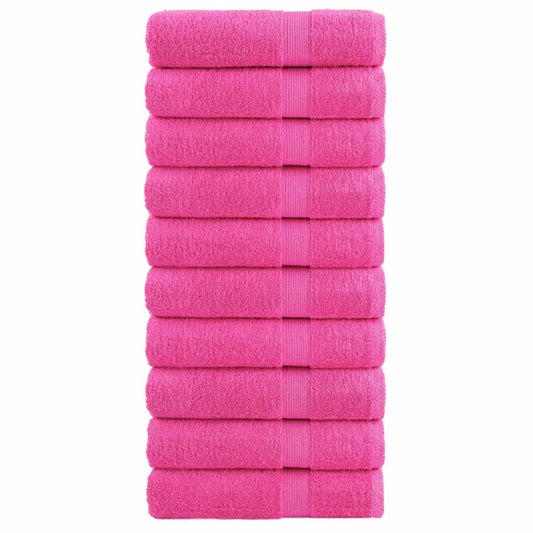 vidaXL Premium Hand Towels SOLUND 10 pcs Pink 600 gsm stacked neatly in a vertical column