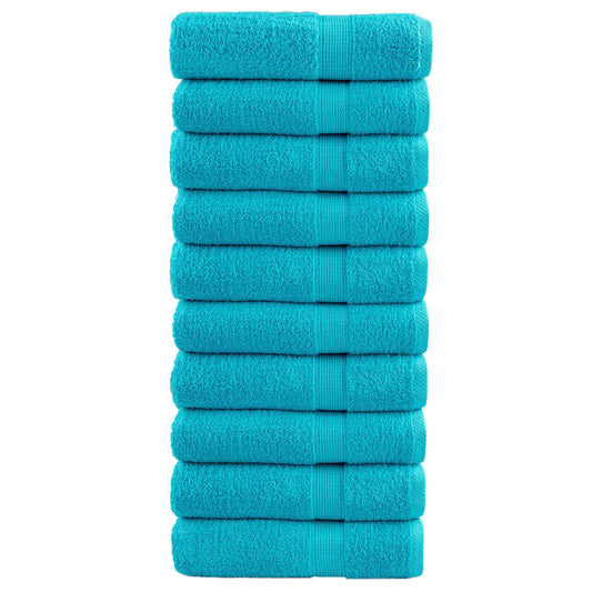 vidaXL Premium Hand Towels SOLUND 10 pcs Turquoise 600 gsm stacked in a neat vertical pile
