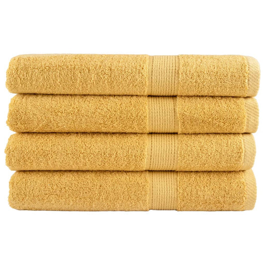 vidaXL Premium Sauna Towels "SOLUND" 4 pcs Gold 600 gsm, a stack of four folded gold towels