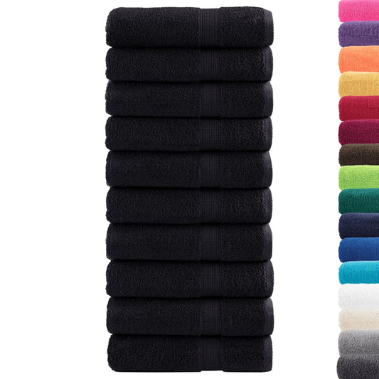 the shower towels shown in black next to a vertical colour palette of other available options