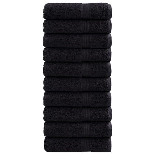 vidaXL Premium Shower Towels SOLUND 10 pcs Black 600 gsm stacked in a neat vertical pile