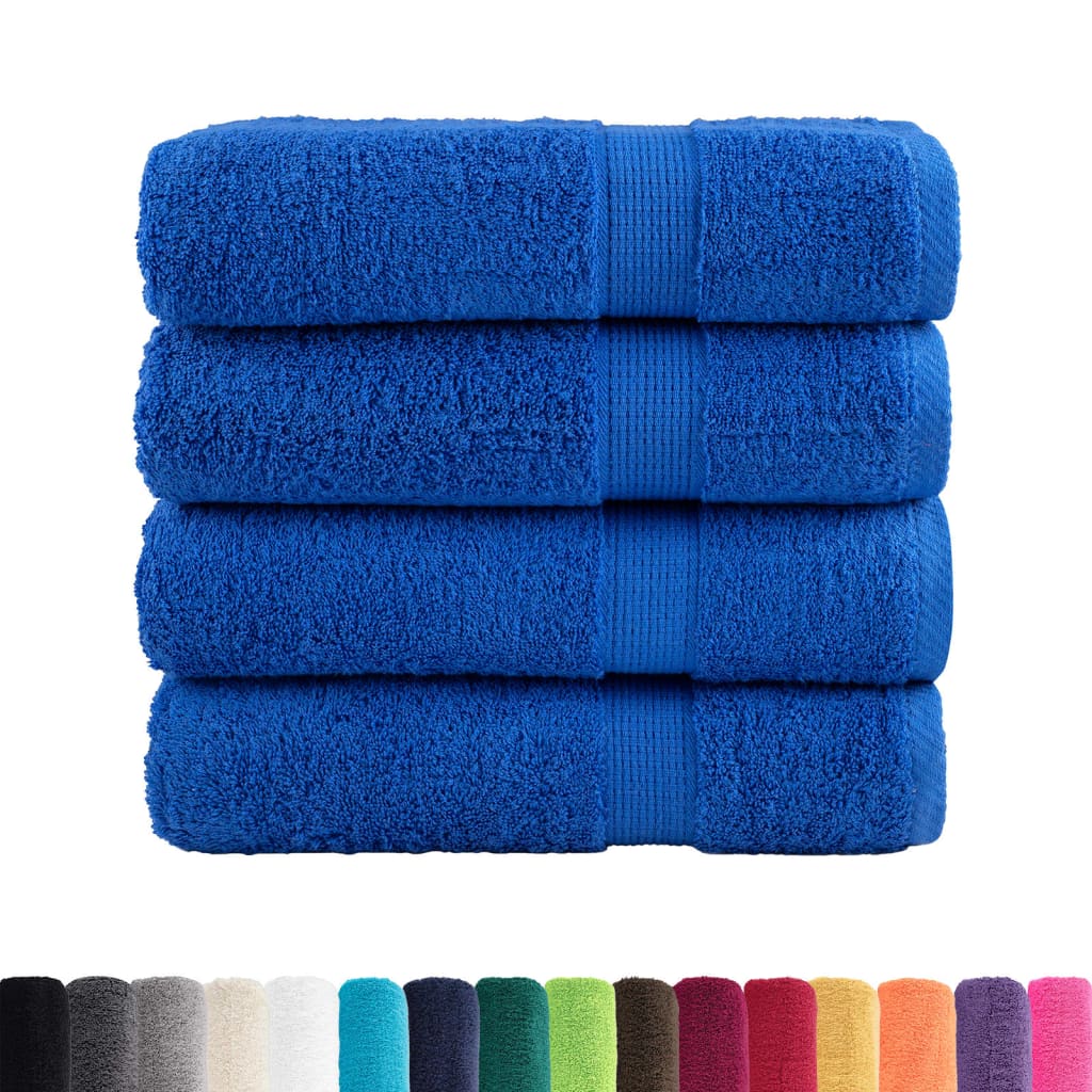 the shower towels stacked with a colour palette of various other available shades below