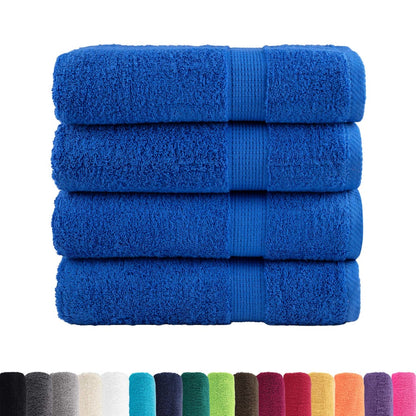 the shower towels stacked with a colour palette of various other available shades below