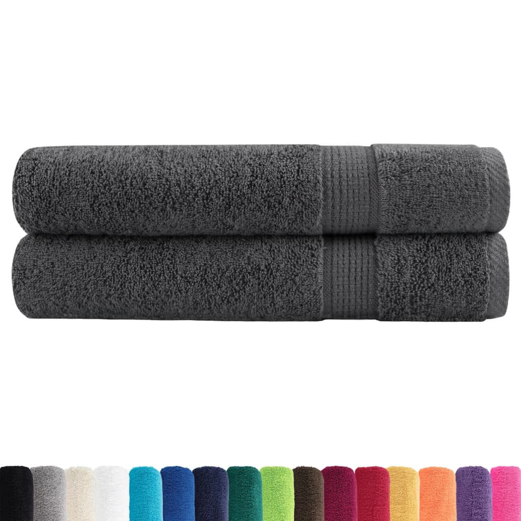 Two anthracite towels shown with a range of other colours available