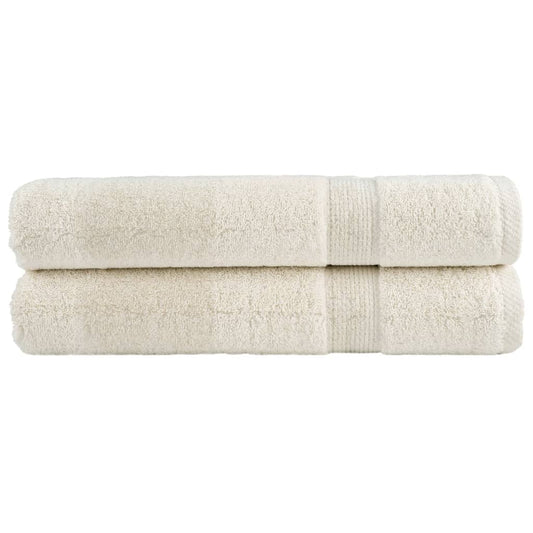 vidaXL Premium Towels SOLUND 2 pcs Cream 600 gsm stacked neatly on a plain white background