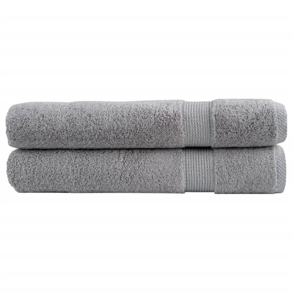 vidaXL Premium Towels "SOLUND" 2 pcs Grey 600 gsm stacked neatly on a plain white background