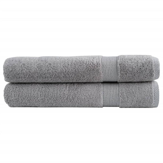 vidaXL Premium Towels "SOLUND" 2 pcs Grey 600 gsm stacked neatly on a plain white background