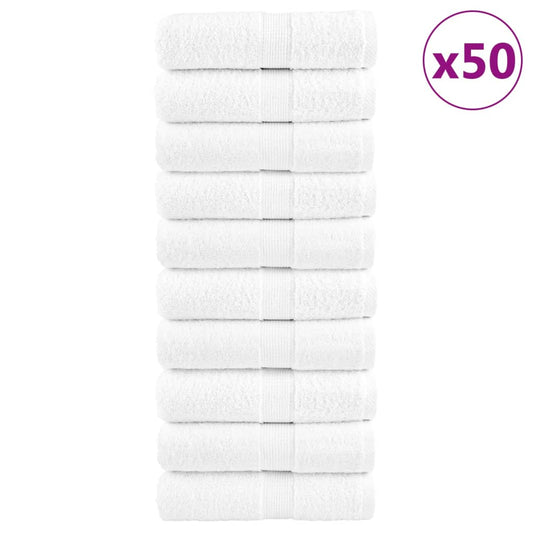 vidaXL Premium Wash Towels "SOLUND" 50 pcs White 600 gsm stacked neatly