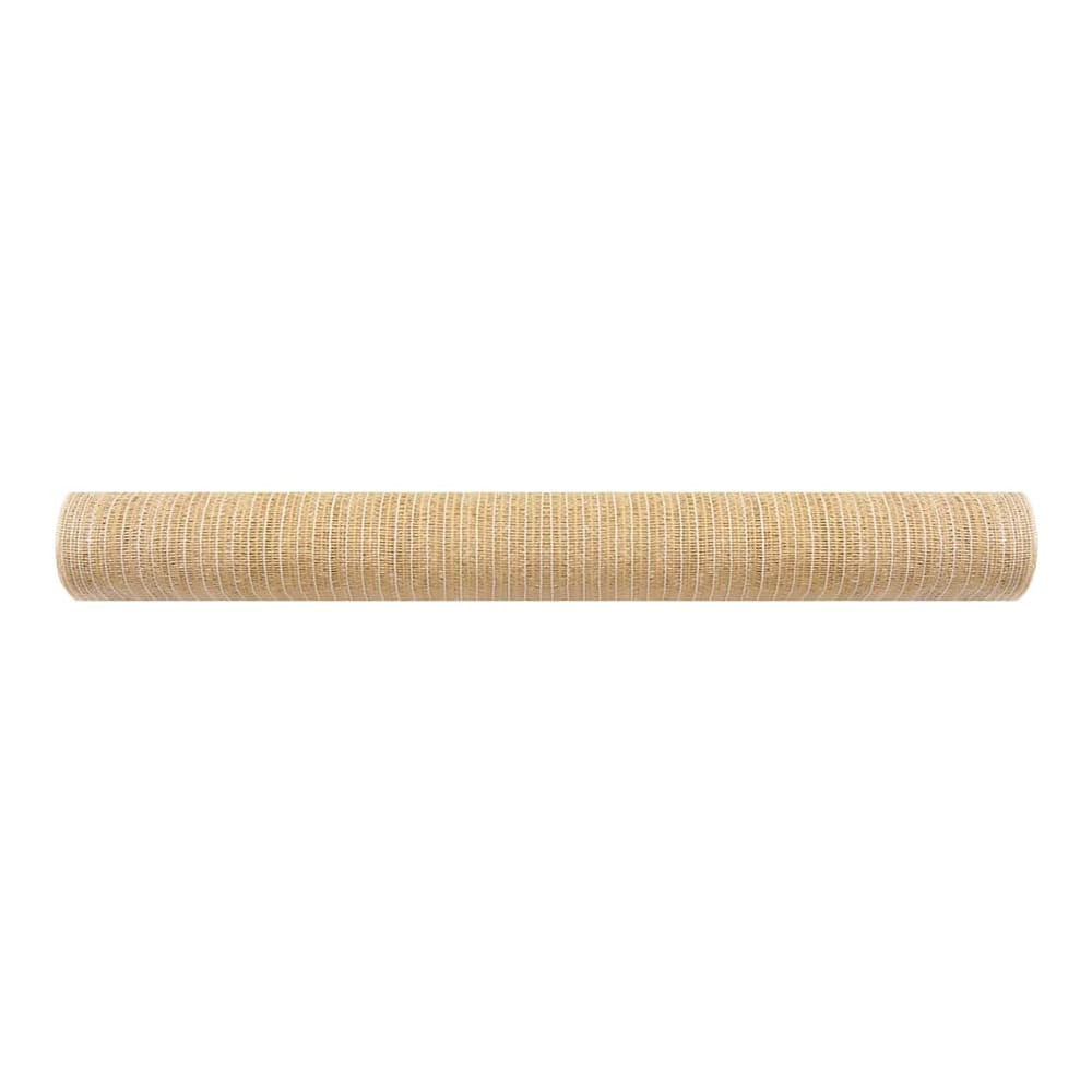 The beige privacy netting rolled into a tight cylinder
