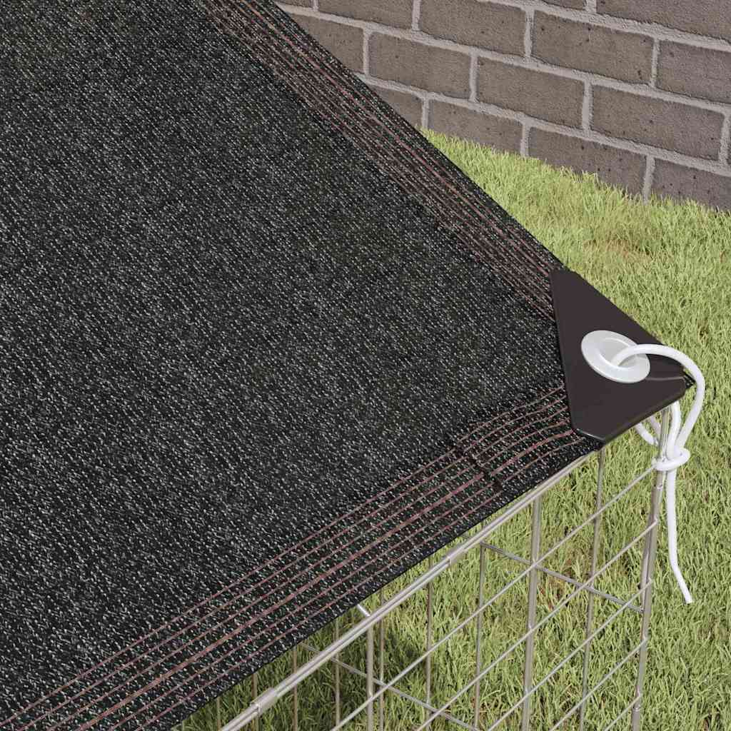 Close-up of the black shade cover with corner tie for the rabbit hutch