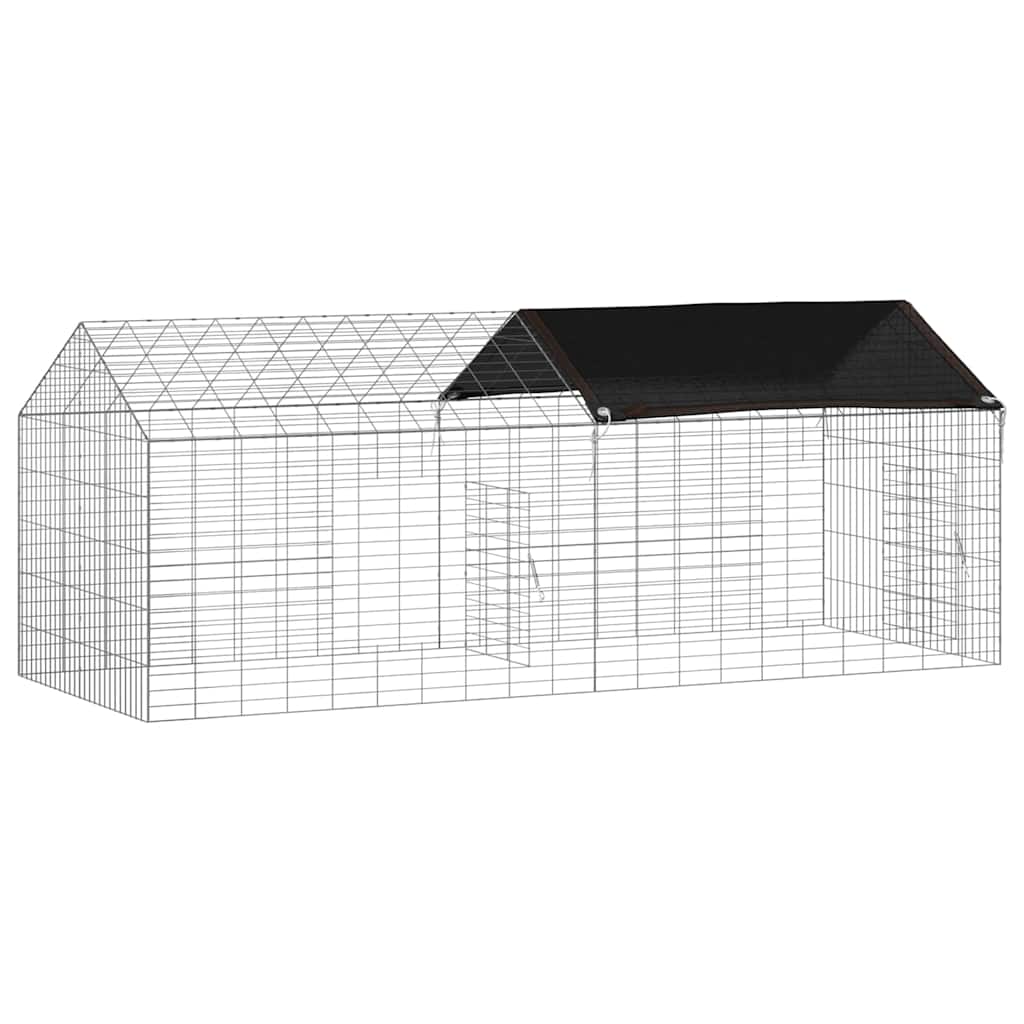 The spacious galvanised steel rabbit hutch showing its wireframe construction