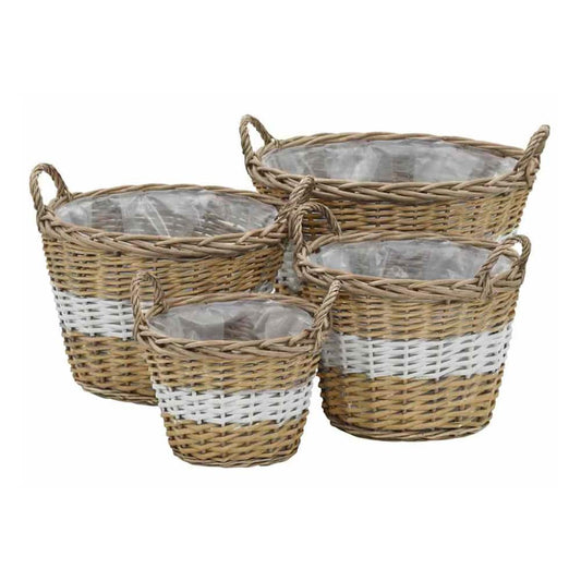 vidaXL Raised Bed 4 pcs Wicker with PE Lining arranged in a cluster on a white background
