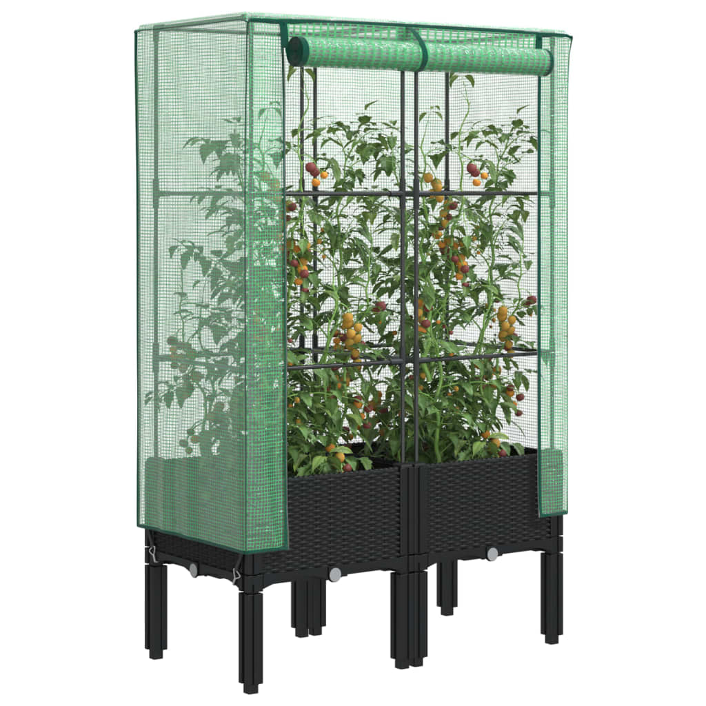 Raised Bed with Greenhouse Cover Rattan Look Black 80 x 40 x 140 cm