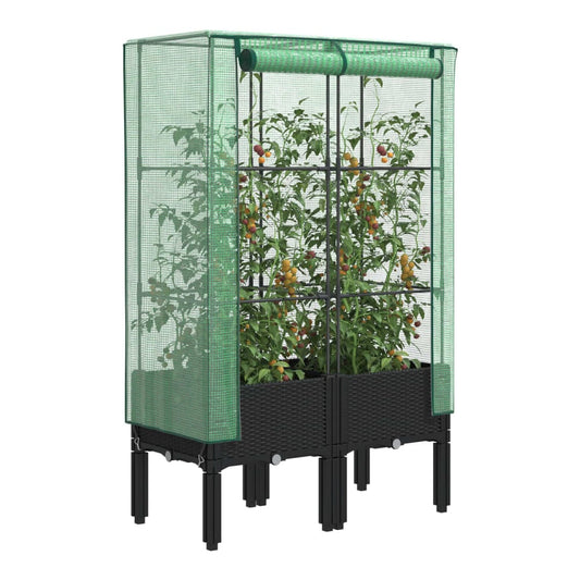 Raised Bed with Greenhouse Cover Rattan Look Black 80 x 40 x 140 cm