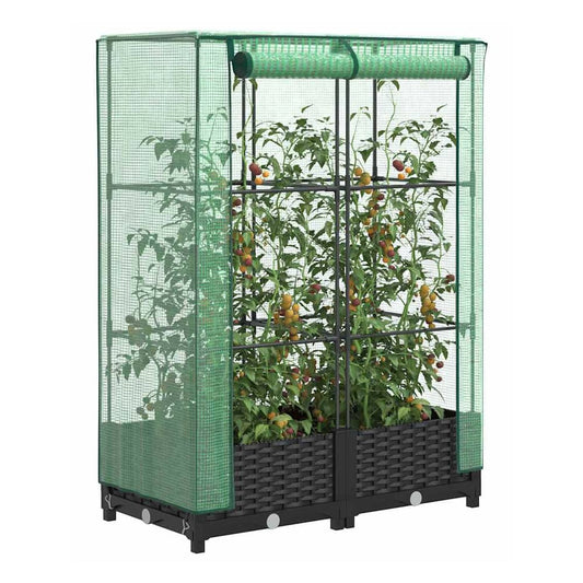 Raised Bed with Greenhouse Cover Rattan Look without wheel Height 123 cm Black 80 cm