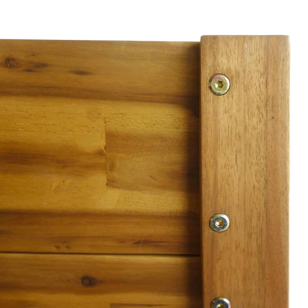 Close-up of the screws and wooden slats on the raised garden bed