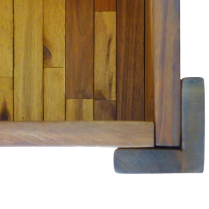 Close-up of the corner joinery on the wooden raised garden bed