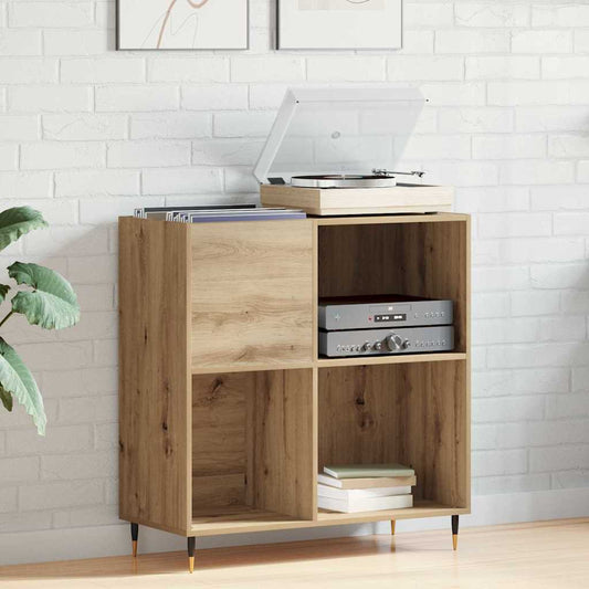 vidaXL Record Cabinet Artisan oak Engineered Wood holding a record player and media equipment