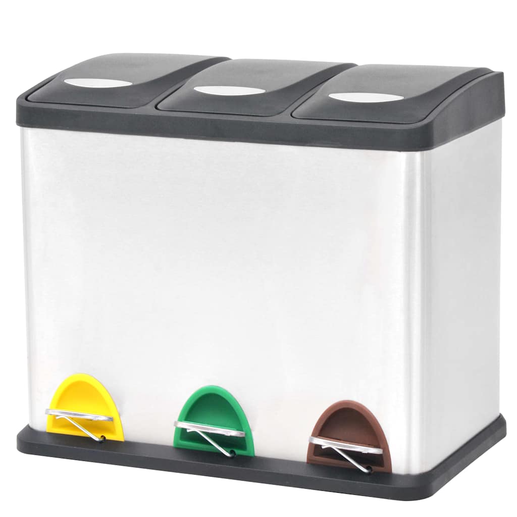 vidaXL Recycling Pedal Bin Garbage Trash Bin Stainless Steel 24 L 1