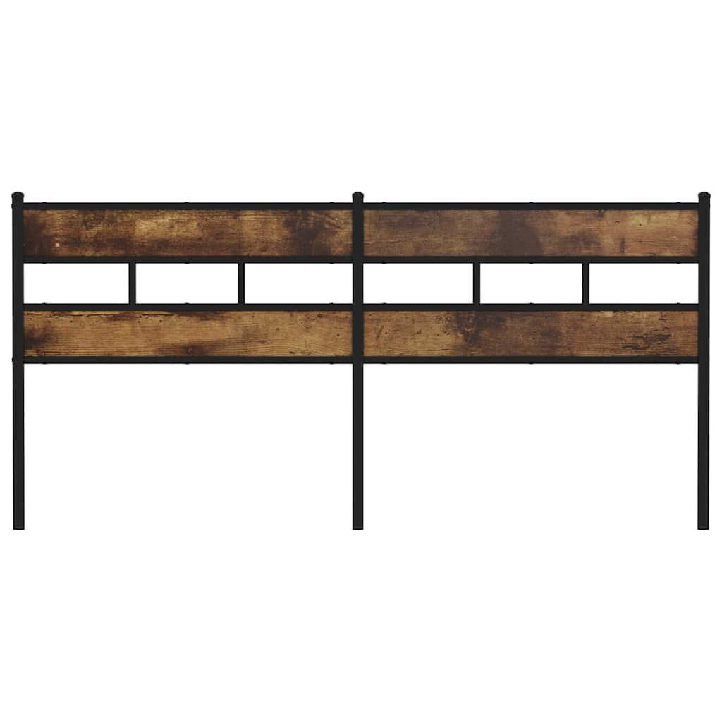 Freestanding smoked oak effect headboard with black metal frame