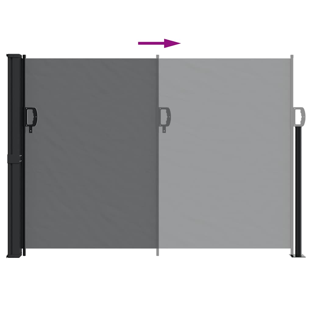 Diagram showing the retractable side awning extending with an arrow indicating movement