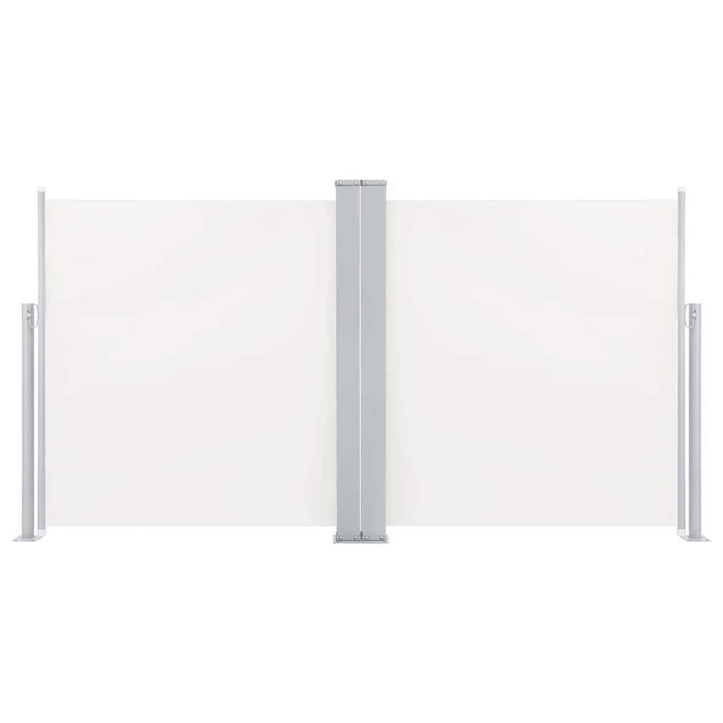 The cream retractable side awning fully extended in a straight line