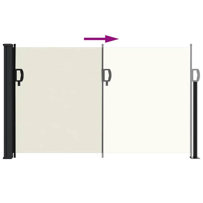 Diagram showing the cream retractable side awning extending and retracting