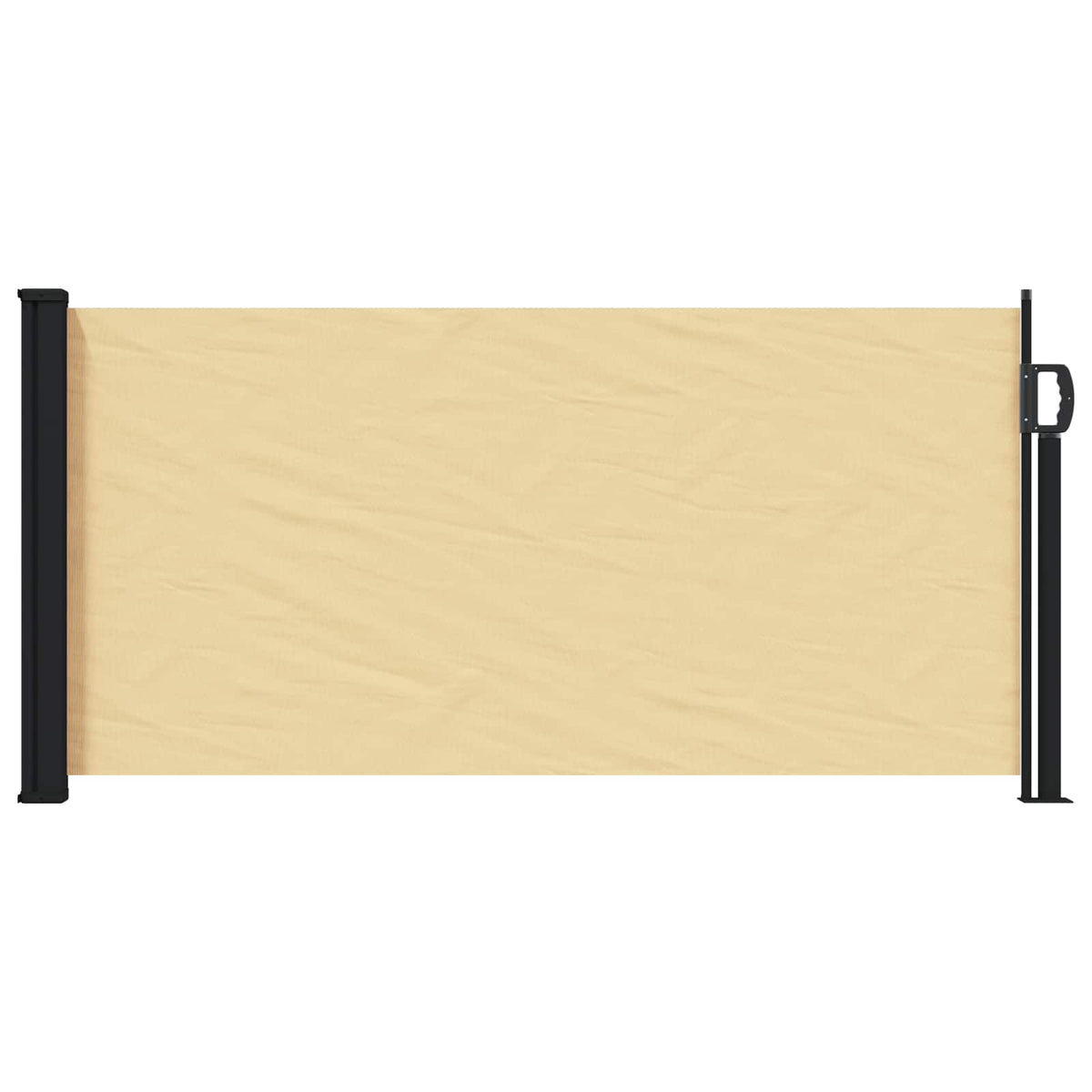 The retractable side awning extended between two posts on a patio