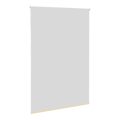Beige blackout roller blind with a wooden bottom edge