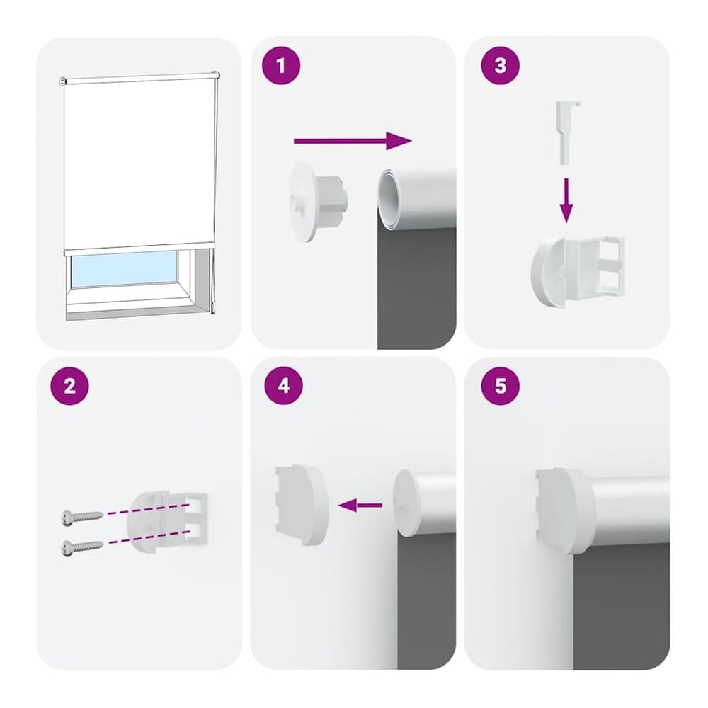 Diagram showing the steps for installing the blackout roller blind