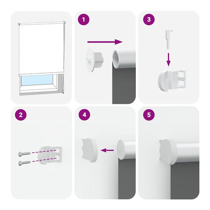 The window blind assembly guide showing the steps to attach the roller mechanism