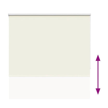 The off white blackout roller blind, with a purple arrow indicating adjustment