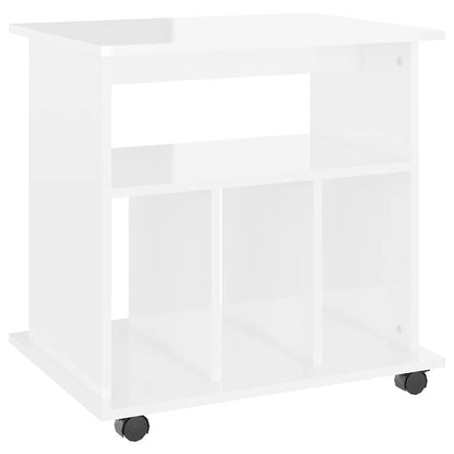 The white storage cabinet with open shelves and wheels