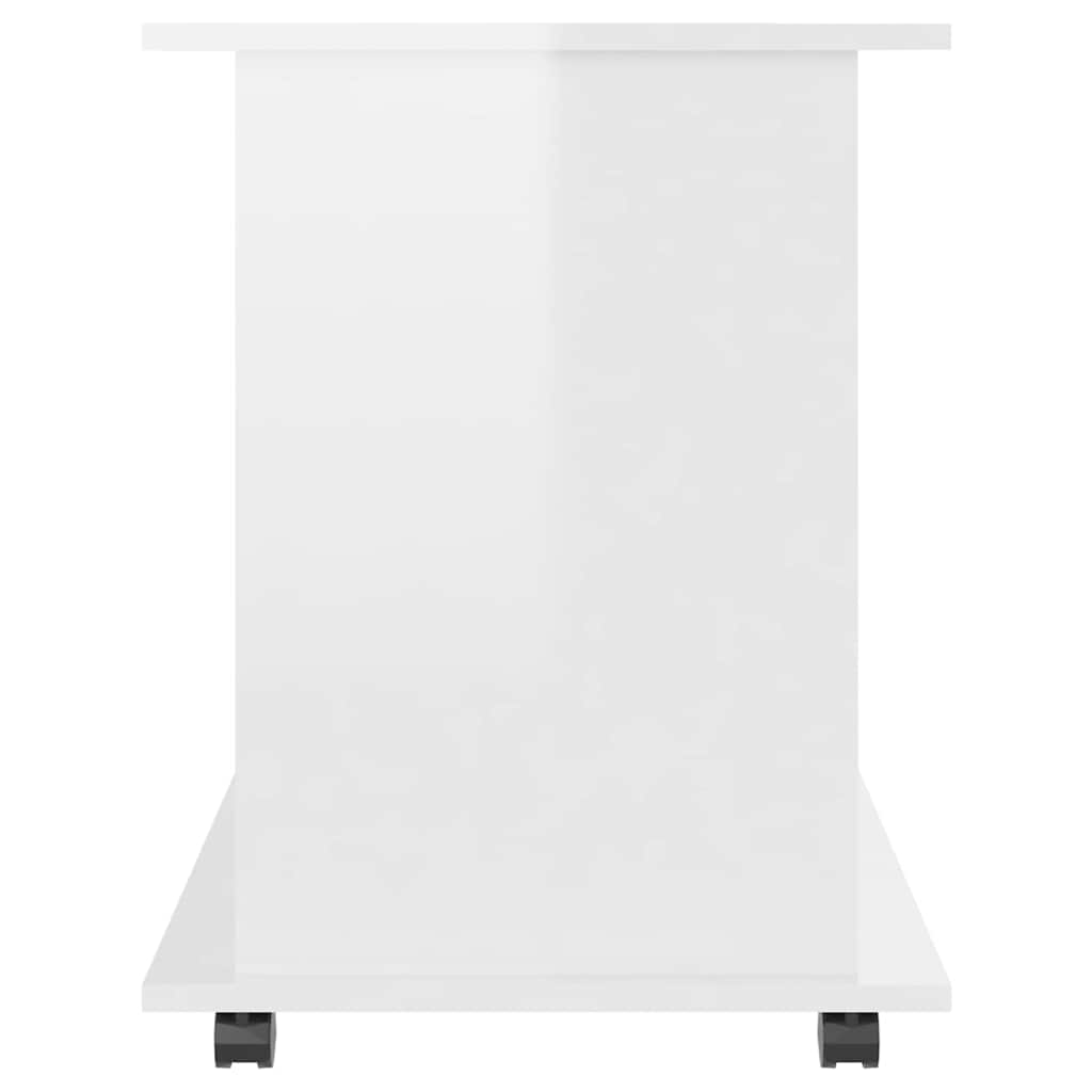 The white storage cabinet from the side showing its high gloss finish