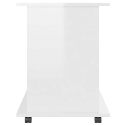 The white storage cabinet from the side showing its high gloss finish