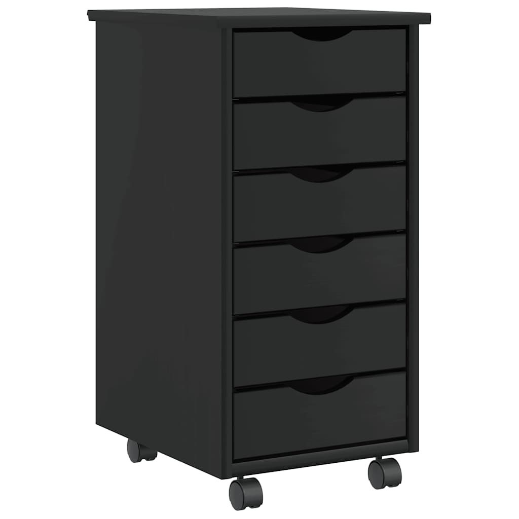 Black solid wood pine rolling cabinet with seven drawers