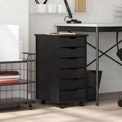 vidaXL Rolling Cabinet with Drawers "MOSS" Black Solid Wood Pine in a home office setting