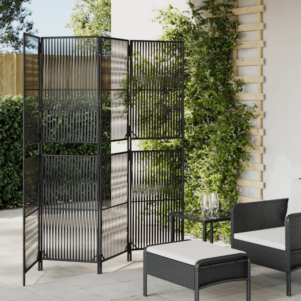 Room Divider 3 Panels Poly Rattan Line weaving Length 180 cm Black 196 cm