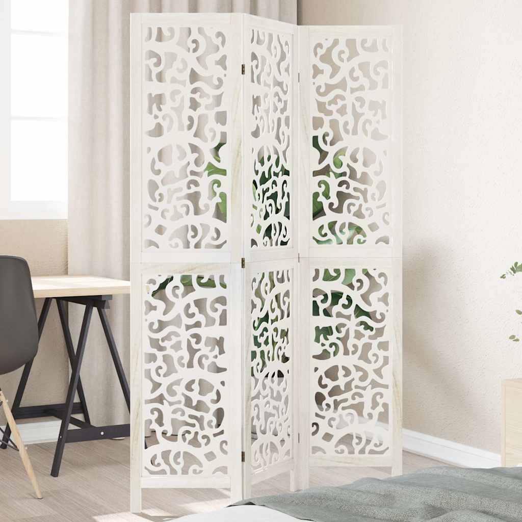 vidaXL Room Divider 3 Panels White Solid Wood Paulownia 1