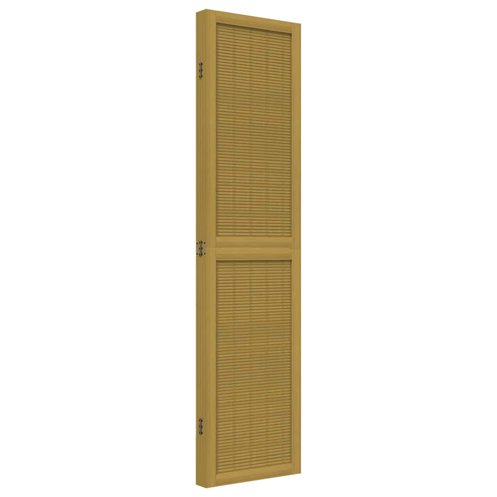 the brown wooden room divider folded flat against a white background