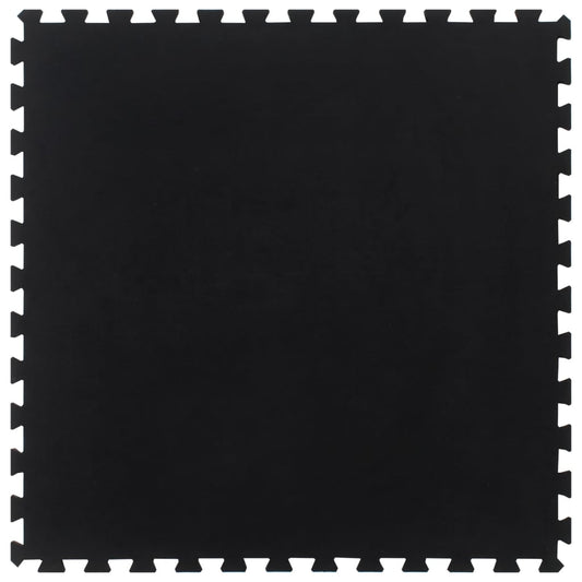 vidaXL Rubber Floor Tile Black 12 mm, a single black interlocking floor tile