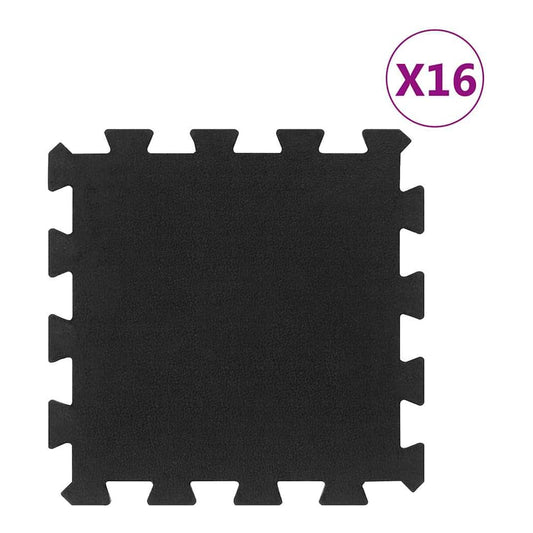 vidaXL Rubber Floor Tiles 16 pcs Black 16 mm, a single black interlocking tile with a textured surface