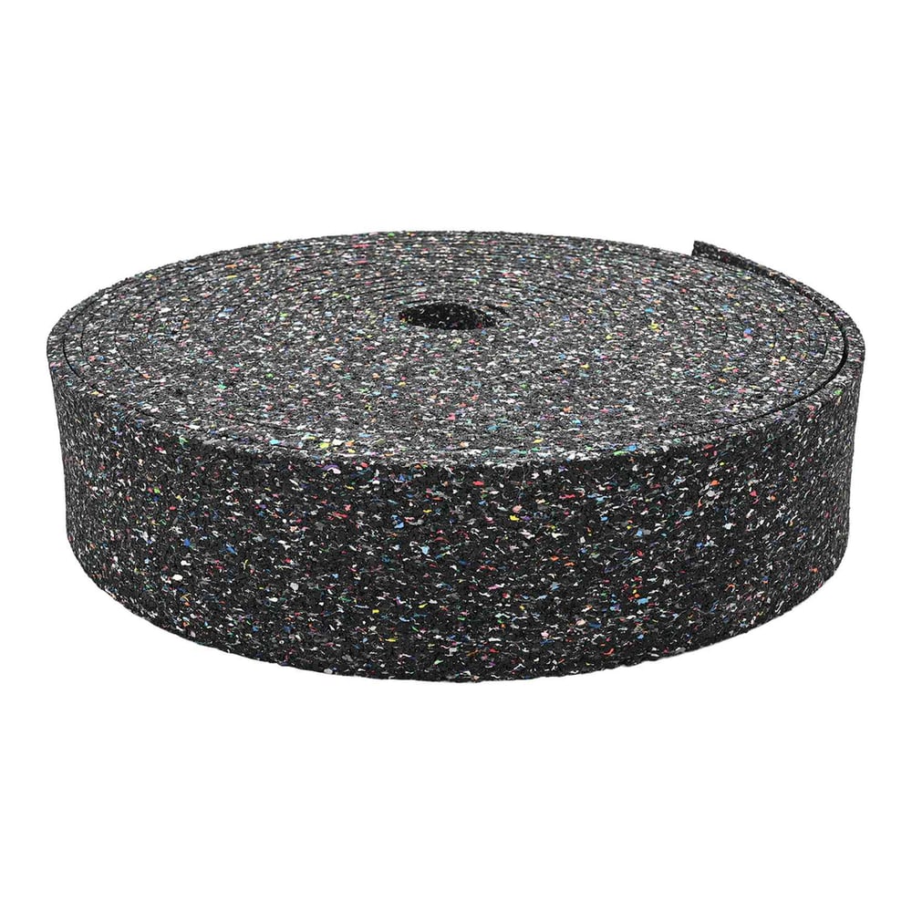 A full view of the black rubber granulate roll showing its circular shape and textured surface