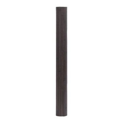 The dark brown bamboo rug, rolled up vertically against a white background