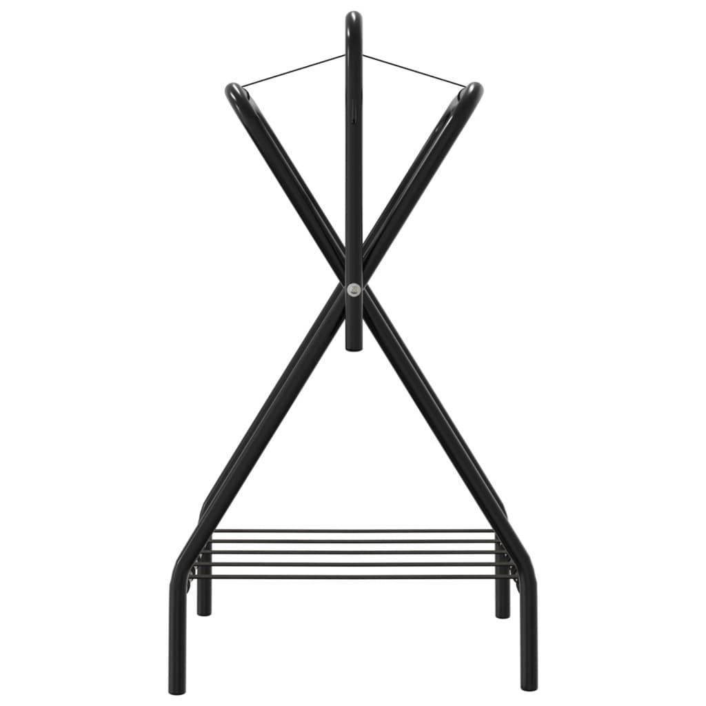 The foldable saddle rack is shown from the back, empty and unfolded